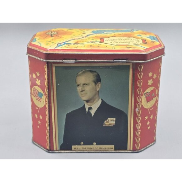Queen Elizabeth II Biscuit Tin 1956 Opening St. Lawrence Seaway Gray‎ Dunn & Co - Picture 4 of 11